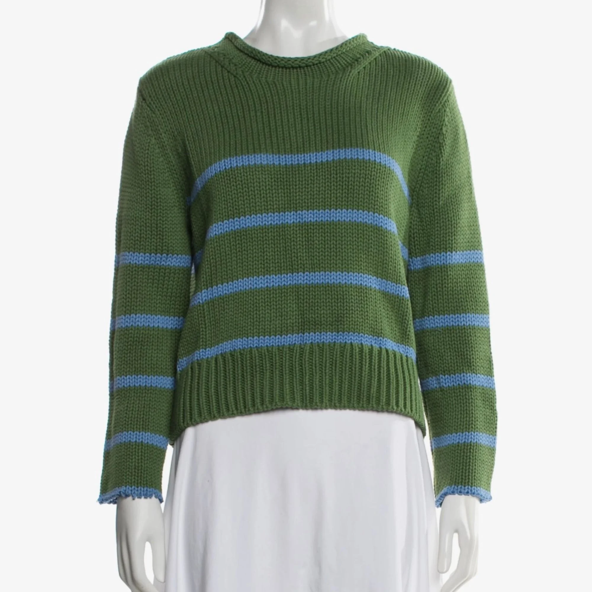 Pull col rond rayé vert La Ligne