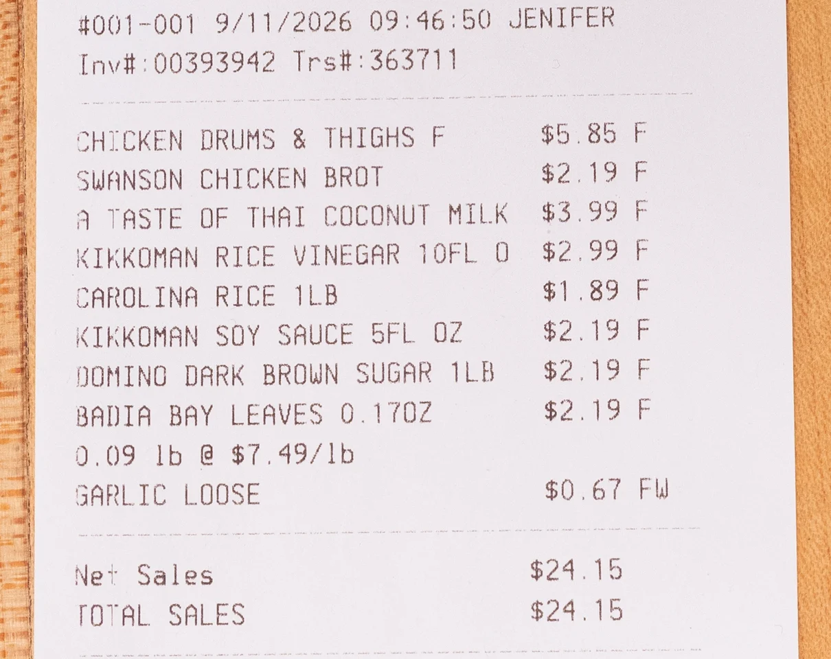 Reçu d'épicerie philippin au poulet Adobo